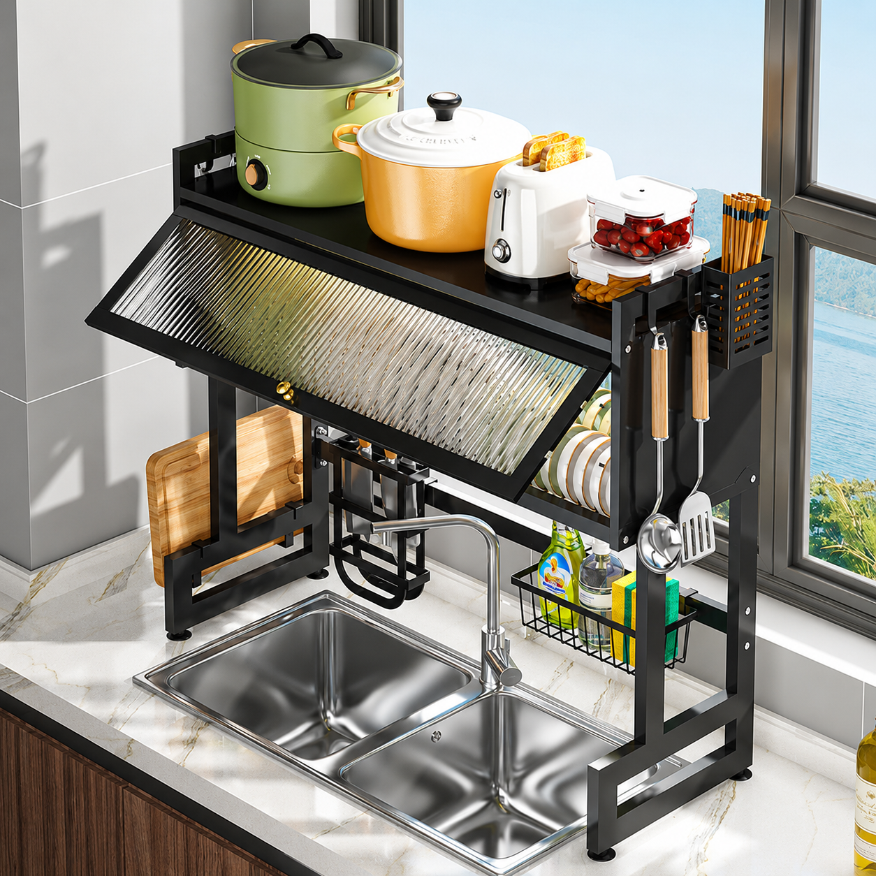 Premium Over-Sink Organizer Rack – Space Saving Kitchen Storage